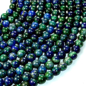 Perles de malachite azurite, rondes, 6mm (6.5mm), 15.5 pouces, Full brin, env. 60 perles, trou 1mm, qualité A (129054004)