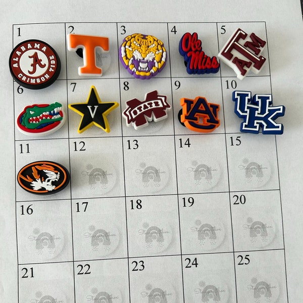 College Sports shoe charms South Eastern Conference | AL | UT | Lsu | O Miss | Tam | Uf | Uv | Miss | Au | Uk | Mizzou etc