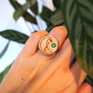 Wooden ring COSMOS Malachite