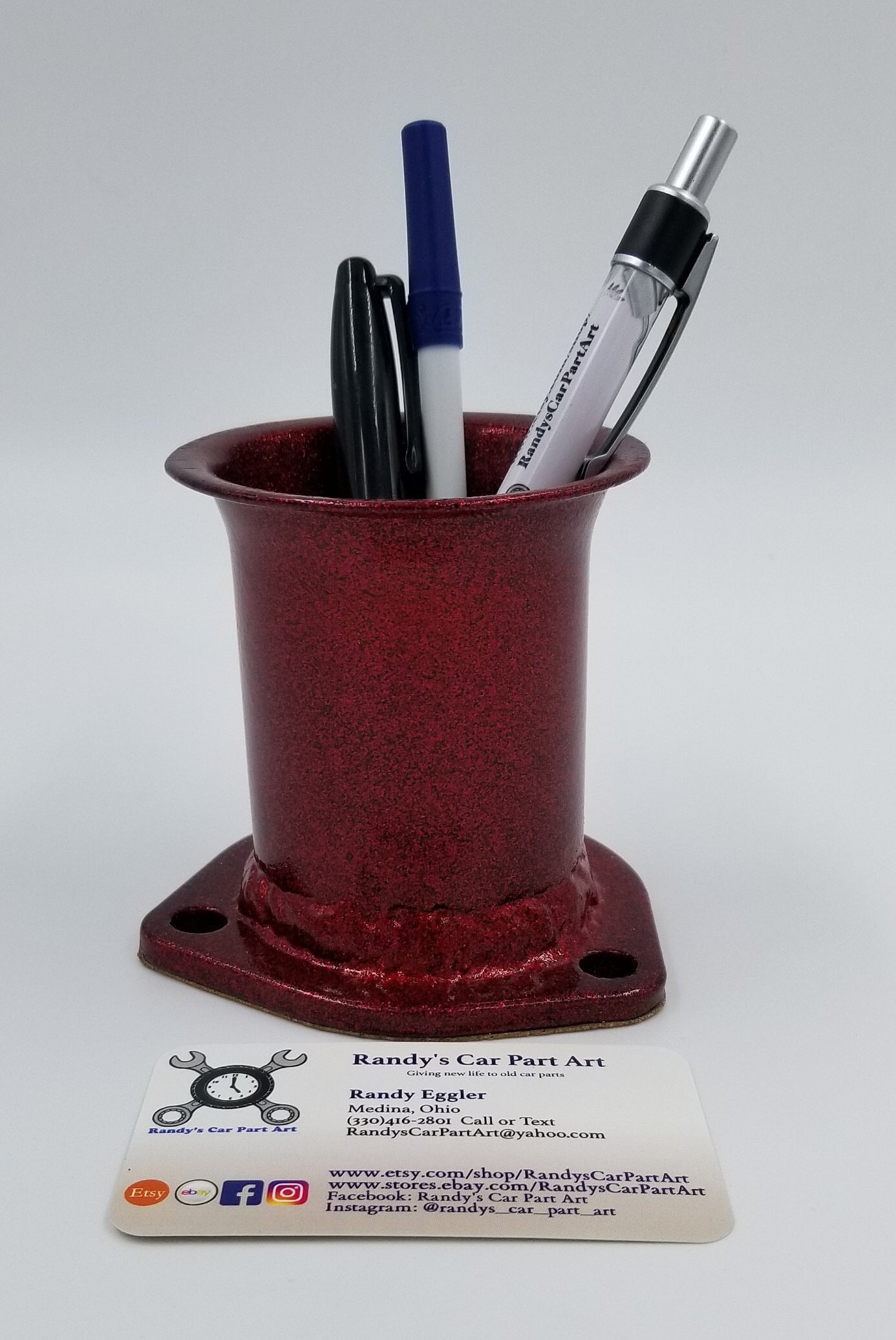 Pen Holder Red Metal Flake Car Part Art Etsy