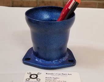 Pen Holder - Blue metal flake - car part art