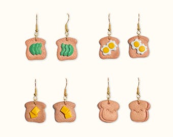 Toast Earrings | Toast Dangles | Cute Food Earrings | Breakfast Earrings | Avocado Toast | Eggs and Toast | Buttered Toast | Toast