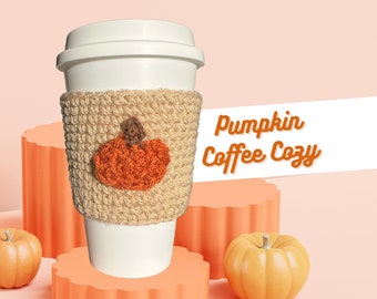 Pumpkin Coffee Cozy, Holiday Coffee gift, Thanksgiving Coffee Holder, Drink Accessory, Fall Beverage, Crochet Coffee Sleeve, Rustic Mug