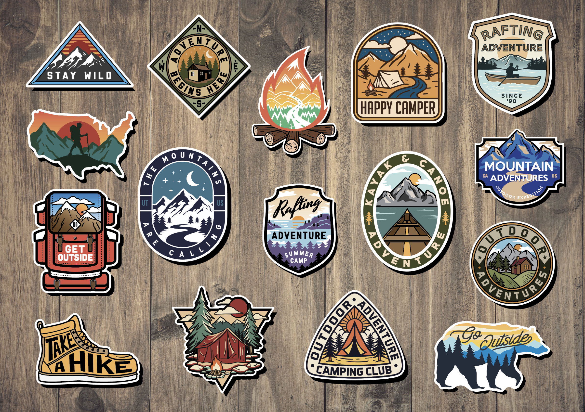 Adventure Nature Stickers (50 Pcs) Outdoor Sticker Pack Hiking, Camping, Travel, Wilderness, Adventure Stickers for Water Bottles, Car Decal
