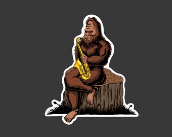 Adesivo Sasquatch, Adesivo Bigfoot, Adesivo PNW, Adesivo all'aperto, Adesivo Sasquatch all'aperto, Adesivo escursionismo Bigfoot, Adesivo sassofono