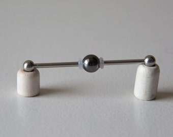 Industrial Barbell with Black Swarovski Crystal Pearl - Industrial bar earring - Unique Body Jewelry - 14g