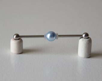 Industrial Barbell with Light Blue Swarovski Crystal Pearl - Industrial bar earring - Unique Body Jewelry - 14g