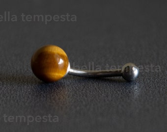 TIGER'S EYE Belly Ring  - Belly Button Ring - Unique Body Jewelry - Gemstone Belly Ring - 14 gauge Gemstone Navel Ring