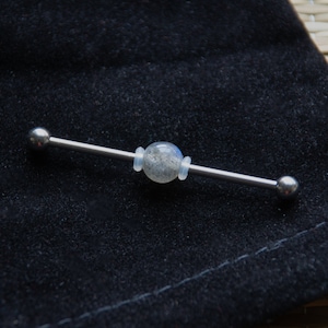Industrial Barbell with Light Blue Labradorite Bead - Industrial bar earring - Unique Body Jewelry - 14g