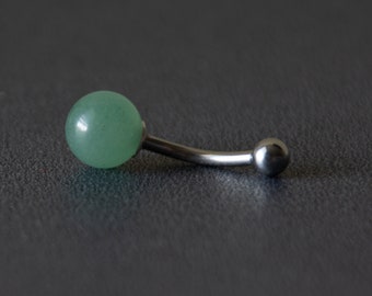 Green Amazonite Belly Ring Surgical Steel 316L Russian Amazonite Belly Bar 14 Gauge
