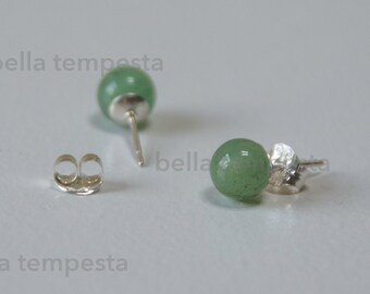 GREEN AVENTURINE Ear Studs on Sterling Silver - Gemstone Jewelry, 20g earrings, real silver, prom gift, brides maid