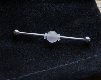 Industrial Barbell with ROSE QUARTZ Bead - Industrial bar earring - Unique Body Jewelry - 14g