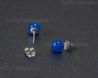 BLUE ONYX Ear Studs on Sterling Silver - Gemstone Jewelry, 20g earrings, real silver, prom gift, brides maid