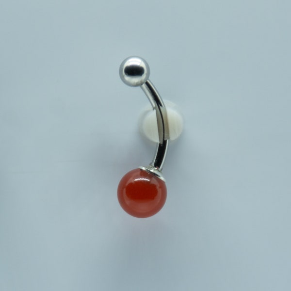 Dainty CARNELIAN Belly Ring  - Belly Button Ring - VCH - August Birthstone - 14 gauge Navel Ring Sacral Chakra Valentine