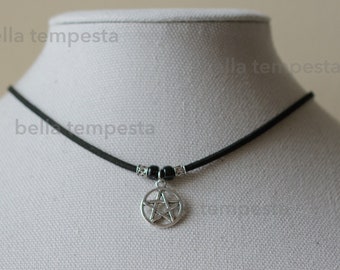 Adjustable Pentacle Choker or Necklace - Pentagram Adjustable Necklace - Choker with Czech Glass Beads, Solstice Gift, Pagan Fairycore