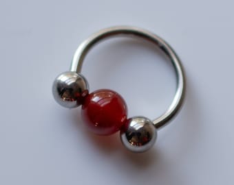 Carnelian Septum Ring, Surgical Steel Horseshoe, Tribal Piercing