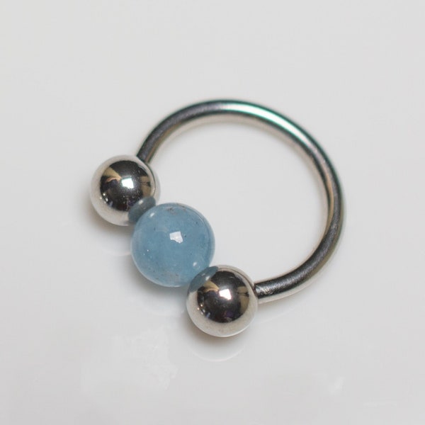 AQUAMARINE Septum Ring, Tribal Septum Piercing, Septum Jewelry, Nose Ring, Nose Jewelry, Septum Horseshoe, 14g 14 gauge