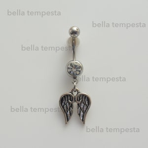 Ascending Angel Wings Clear CZ Dangle Belly Ring Belly Button Ring Unique Body Jewelry 14 gauge piercing Gifts image 1