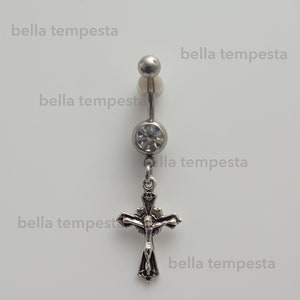 Surgical Steel Clear Vintage Gothic Cross Crucifix Belly Ring Surgical Steel Clear Vintage Gothic Cross Crucifix Belly Ring