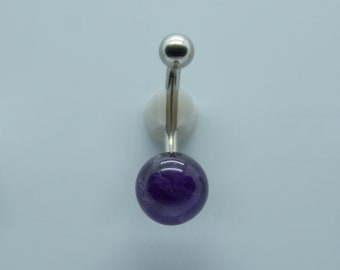 Dark AMETHYST Belly Ring  - Belly Button Ring - Unique Body Jewelry - Purple Stone - 14 gauge Gemstone Navel Ring Gifts