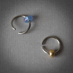 Blue or Gold Glass Tiny Hoop Earring - Seam Ring, Septum, Tragus, Nose Ring, Upper Ear Piercing 18 Gauge, under 10 dollars, Daith, Helix