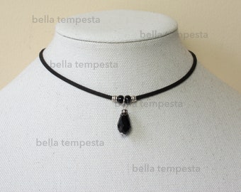 Adjustable Black Teardrop Choker Necklace, Victorian Goth Style