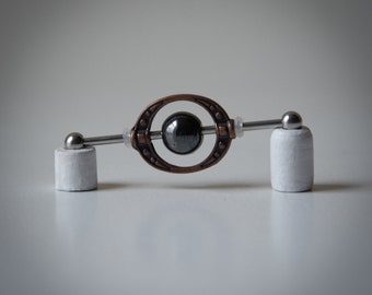 Industrial Barbell - Industrial Piercing Jewelry - Industrial bar earring - Steam Punk - Hematite Earring - Unique Body Jewelry - 14g