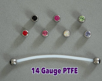 Premium PTFE Flexible Barbell with Gem Ball for Pregnancy or Retainer, 14g industrial barbell, unique body piercing, maternity