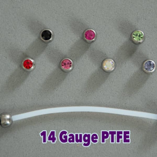 Premium PTFE Flexible Barbell with Gem Ball for Pregnancy or Retainer, 14g industrial barbell, unique body piercing, maternity