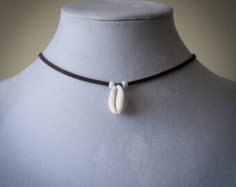 Cowrie Shell Necklace or Choker- HIGH QUALITY Cowrie Choker with African Padre Beads, Artisan Shell Jewelry