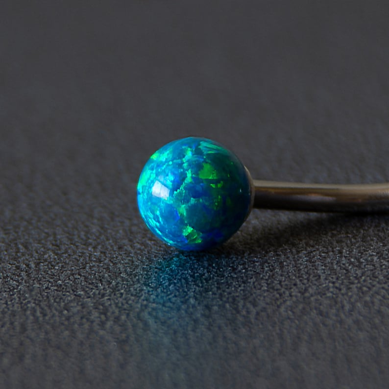 Dainty Kyocera Peacock Blue OPAL Belly Ring Unique Body Jewelry Bling Belly Ring 14 gauge Unique Navel Ring Belly Button Ring