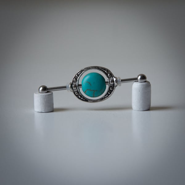 Piercing d'haltères industriel turquoise – Bijoux de corps steampunk (14 g)