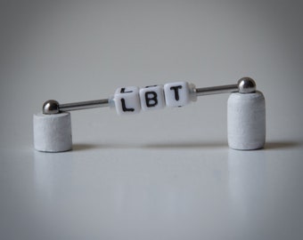 Industrial Barbell Initials/Letter Cubes - Industrial Piercing Jewelry - Industrial bar earring - Unique Body Jewelry - 14g