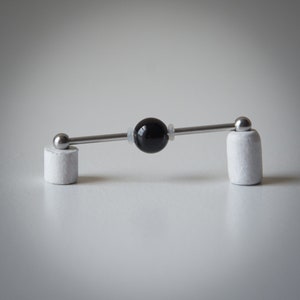 Industrial Barbell with BLACK ONYX Bead - Industrial bar earring - Unique Body Jewelry - 14g