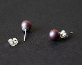 Iridescent Red SWAROVSKI Crystal Pearl Ear Studs on Sterling Silver - pearl jewelry, 20g earrings, real silver, prom gift, brides maid