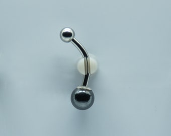 Dainty HEMATITE Belly Ring  - 14g Navel Ring - 14 gauge Belly Button Ring Piercing