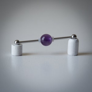 Industrial Barbell with Amethyst Bead - Industrial bar earring - Unique Body Jewelry - 14g