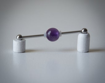 Industrial Barbell with Amethyst Bead - Industrial bar earring - Unique Body Jewelry - 14g