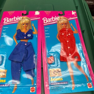 LOT OF 2 New Vintage Barbie LEE jeans Red denim dress and jeans with top