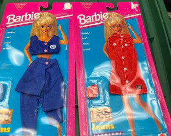 LOT OF 2 New Vintage Barbie LEE jeans Red denim dress and jeans with top