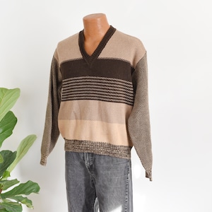 70s Brown V-neck Sweater