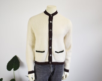 Vintage Cardigan / Mohair Cardigan / 1960s Campus Fuzzy Mohair
