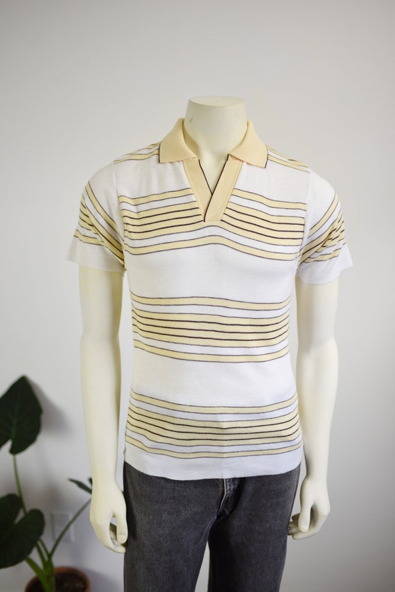 1970s Kings Road Knit Striped Shirt - S/M - image 2