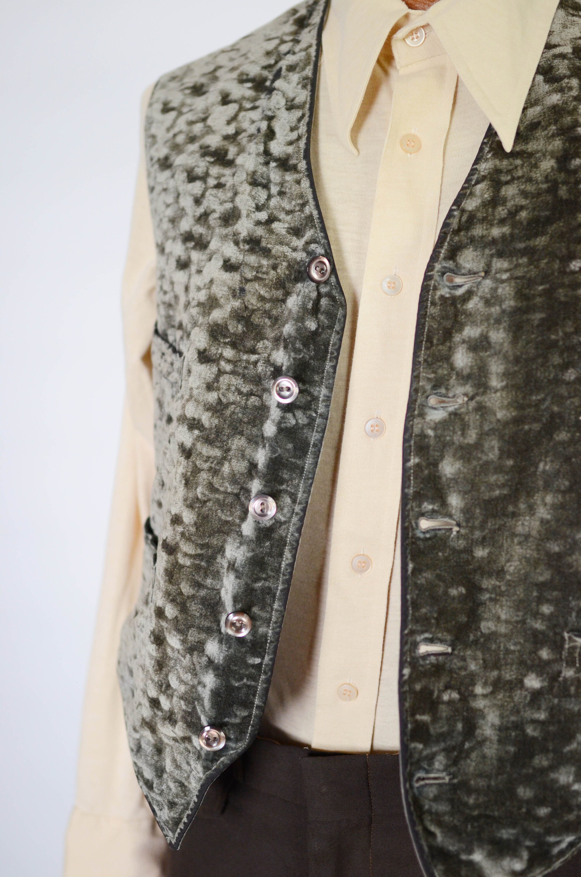 Vintage Grey Crushed Velvet Vest S Etsy