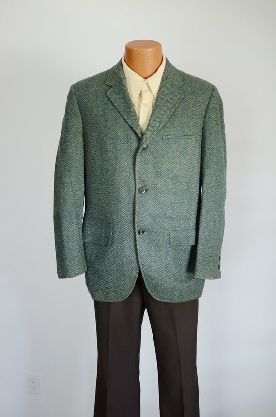 Green Herringbone Wool Blazer - image 2