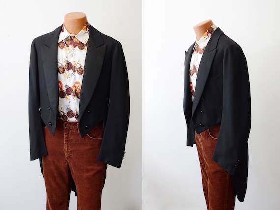 1920s Black Tuxedo Jacket with Tails - M