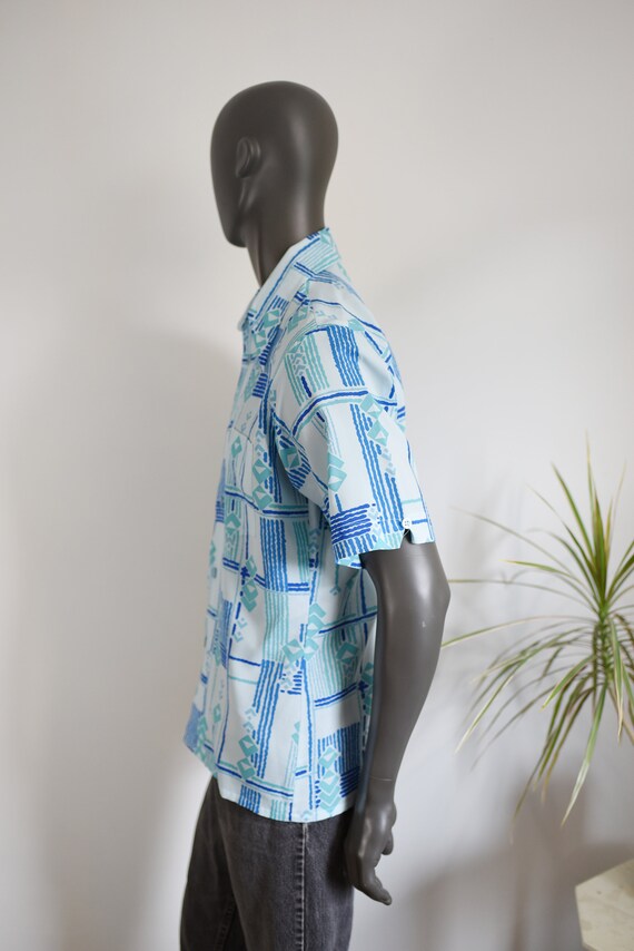 70s Blue Patterned Button Up - image 4