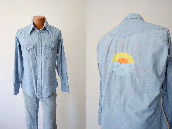 1970s Embroidered Chambray Shirt