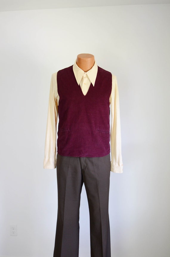Burgundy Corduroy and Knit Vest - S/M