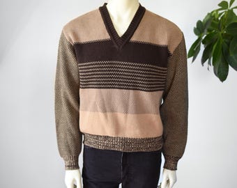 70s Brown V-neck Sweater